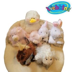 WEBKINZ GANZ Lot of 7 Farm Animal Stuffed New w Code pig rabbit lamb duck horse